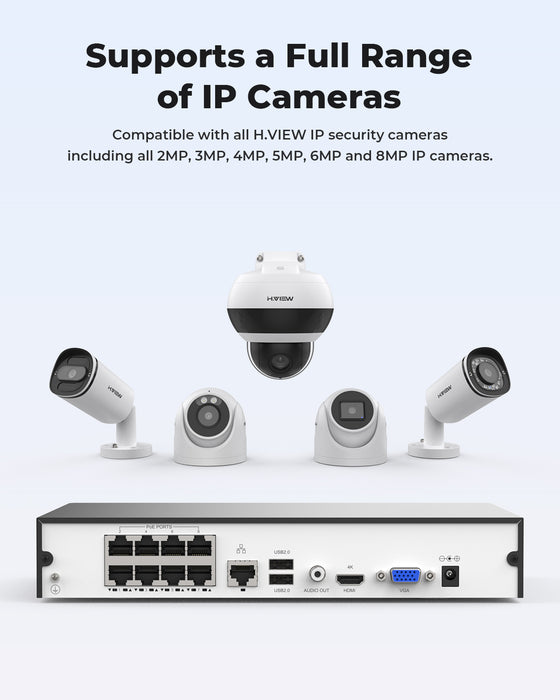H.View 8 Kanäle 4K PoE NVR-Recorder 8MP ONVIF-Videorecorder