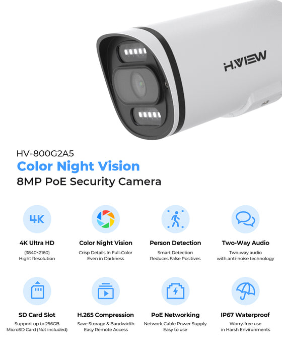 H.View Colorcam 4k (8MP) Ultra HD 8 Kanäle Poe Security System02