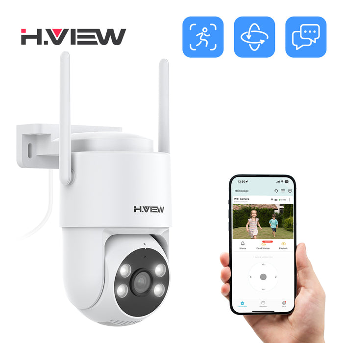 H.VIEW 2K 3MP WiFi Security Camera Outdoor, 360° Pan Tilt Auto Tracking, Full Color Night Vision, Smart Detection, 2-Way Audio, Motion Spotlight, HV-QC6