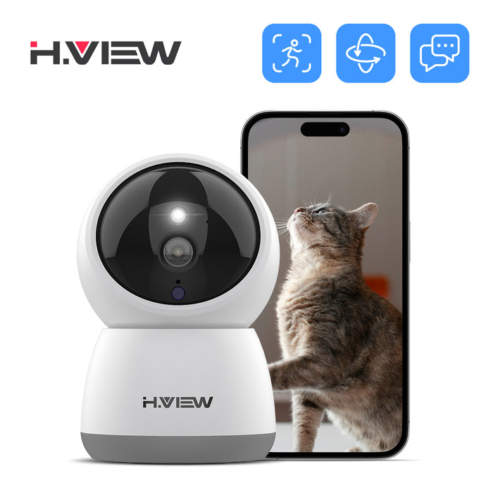 H.VIEW 2K 3MP PT Wi-Fi Indoor Camera for Baby & Pet Monitoring, Auto Tracking, Full Color Night Vision, Smart Detection, 2-Way Audio, Motion Spotlight, HV-QC3
