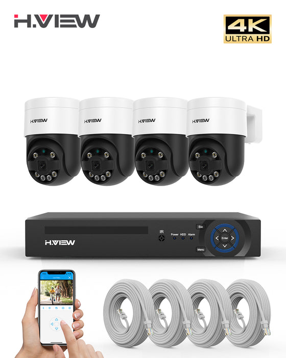 H.view 8Ch 8MP Cctv Security PTZ Cameras System Home Video Surveillance Kit Outdoor Ip Camera Humanoid Detection 4K Poe Nvr Set