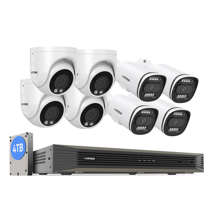 H.View 4K (8MP) Ultra HD 16 Kanäle PoE-Sicherheitssystem mit Audiokrott-Kuppel- und Kugelkameras