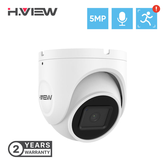 H.VIEW POE IP Camera Outdoor 5MP(2560x1920 at 30 FPS) Home HD Video Surveillance,100ft IR Night Vision, Motion Detection, Support Up to 128GB Micro SD Card(Not Included)