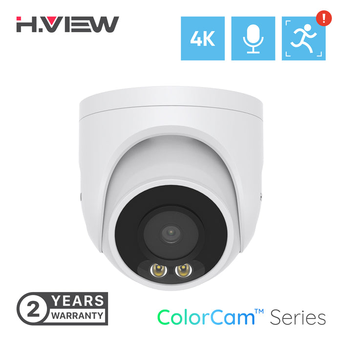 H.VIEW 8MP Ultra HD Security Camera, IP POE Network Camera, Full Color Night Vision, Smart H.265+, Dome Weatherproof IP67, Built-in Mic,Human Detection