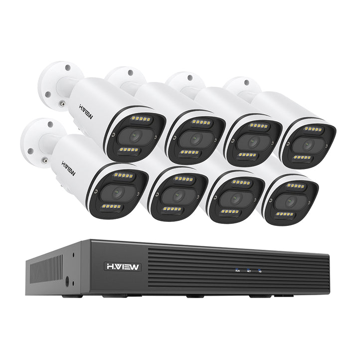 H.VIEW 8 Channels 4K 8MP PoE Security Camera System, Color Night Vision, Two-Way Audio, Person Detection, HVK8-800G2A5-8MP