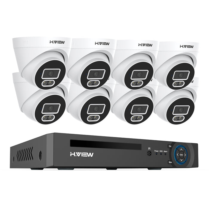 H.VIEW H.265 5MP PoE Security Camera System, 4pcs Spotlight IP Camera, AI Detection, 5MP 8CH NVR , 24-7 Recording