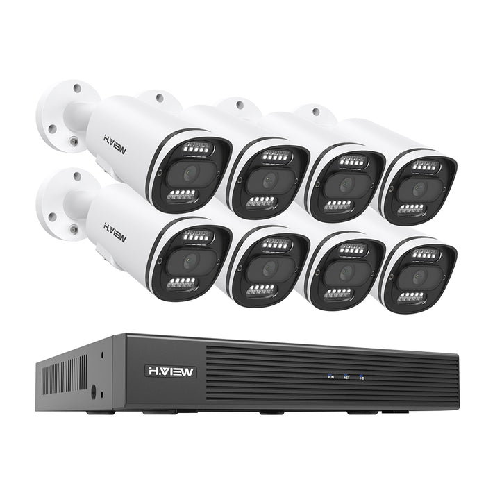 H.VIEW 8 Channels 4K 8MP PoE Security Camera System, Smart Dual Illumination, Two-Way Audio, Person Detection, HVK8-800S2-8MP