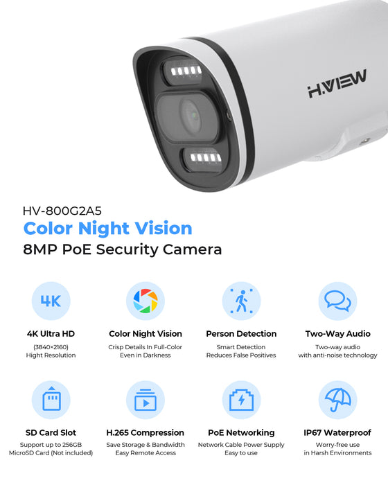 H.View Bullet 4K AI Caméra avec machine à sous carte SD (HV-E800A) — H.VIEW  Shop