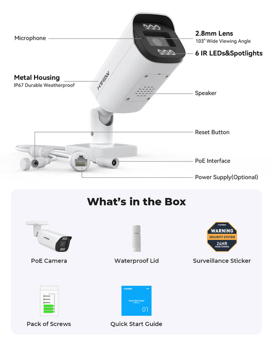 H.View Bullet 4K AI Caméra avec machine à sous carte SD (HV-E800A)