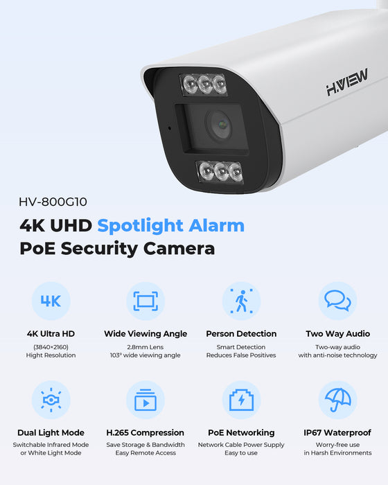 H.View Bullet 4K AI Caméra avec machine à sous carte SD (HV-E800A)