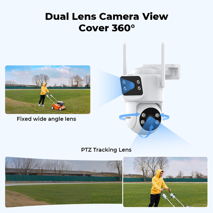 H.VIEW 2K 3MP Dual Lens WiFi Security Camera Outdoor, 360° Pan Tilt Auto Tracking, Full Color Night Vision, Smart Detection, 2-Way Audio, Motion Spotlight, HV-QC6-2
