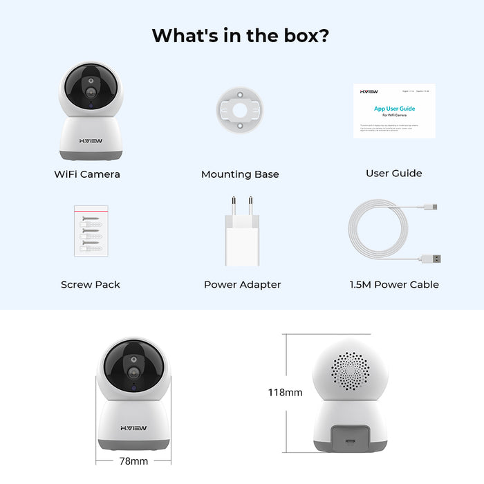 H.VIEW 2K 3MP PT Wi-Fi Indoor Camera for Baby & Pet Monitoring, Auto Tracking, Full Color Night Vision, Smart Detection, 2-Way Audio, Motion Spotlight, HV-QC3