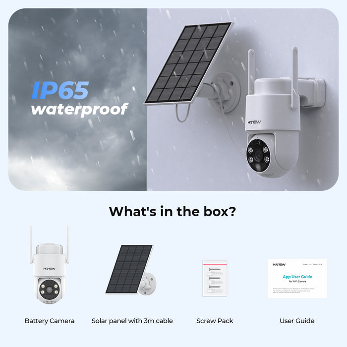 H.VIEW 2K 3MP Solar Security Cameras Wireless Outdoor, 360° Pan Tilt Auto Tracking, Full Color Night Vision, Smart Detection, 3-Day Unlimited Recurring Free Cloud Storage, HV-QW5