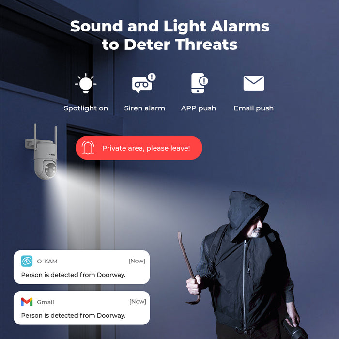H.VIEW 2K 3MP WiFi Security Camera Outdoor, 360° Pan Tilt Auto Tracking, Full Color Night Vision, Smart Detection, 2-Way Audio, Motion Spotlight, HV-QC6