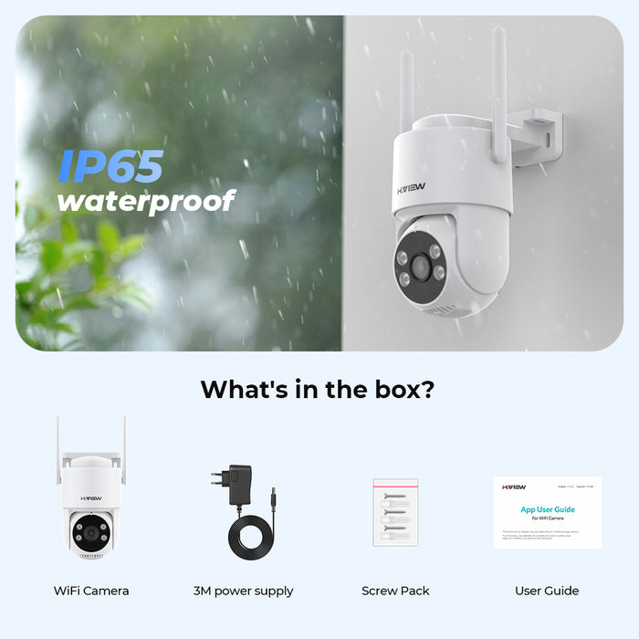 H.VIEW 2K 3MP WiFi Security Camera Outdoor, 360° Pan Tilt Auto Tracking, Full Color Night Vision, Smart Detection, 2-Way Audio, Motion Spotlight, HV-QC6