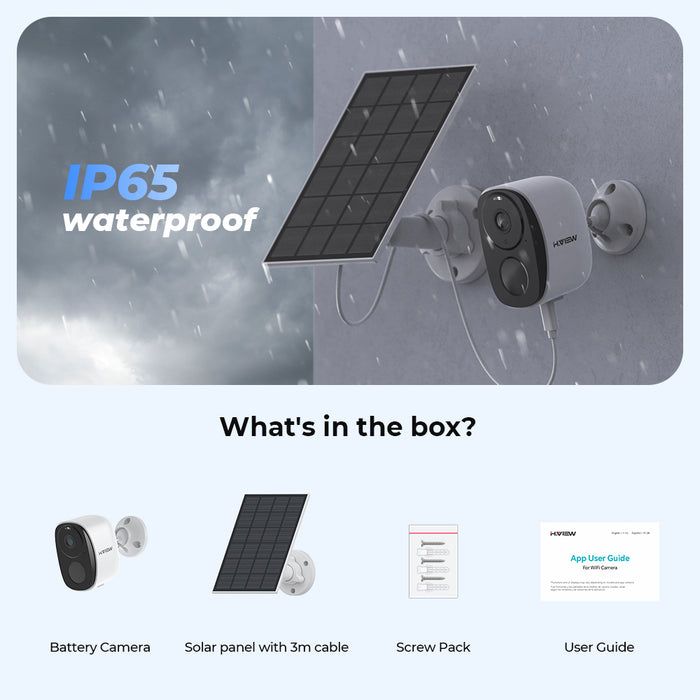 H.VIEW 2K 3MP Solar Camera Outdoor Wireless, Battery Camera for Home Security, Full Color Night Vision, Smart Detection, 3-Day Unlimited Recurring Free Cloud Storage, HV-BW4 Plus