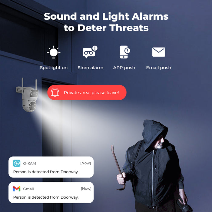 H.VIEW 2K 3MP Dual Lens WiFi Security Camera Outdoor, 360° Pan Tilt Auto Tracking, Full Color Night Vision, Smart Detection, 2-Way Audio, Motion Spotlight, HV-QC6-2