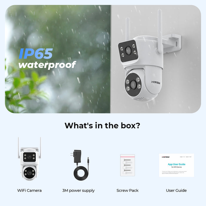 H.VIEW 2K 3MP Dual Lens WiFi Security Camera Outdoor, 360° Pan Tilt Auto Tracking, Full Color Night Vision, Smart Detection, 2-Way Audio, Motion Spotlight, HV-QC6-2