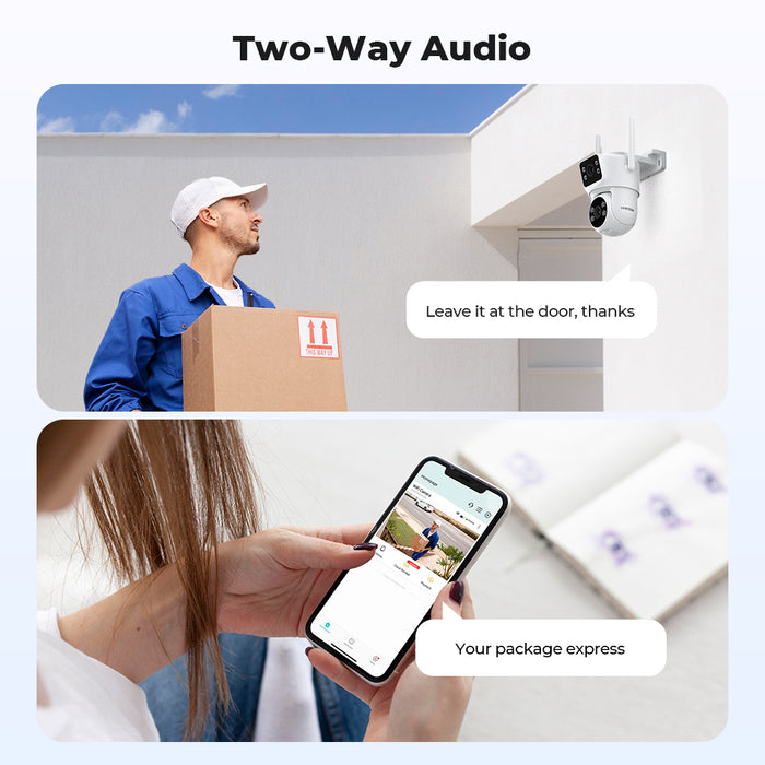 H.VIEW 2K 3MP Dual Lens WiFi Security Camera Outdoor, 360° Pan Tilt Auto Tracking, Full Color Night Vision, Smart Detection, 2-Way Audio, Motion Spotlight, HV-QC6-2