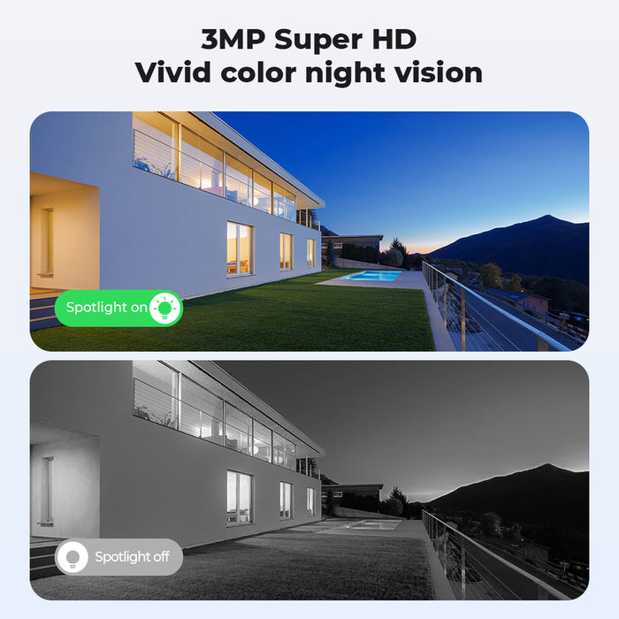 H.VIEW 2K 3MP Solar Camera Outdoor Wireless, Battery Camera for Home Security, Full Color Night Vision, Smart Detection, 3-Day Unlimited Recurring Free Cloud Storage, HV-BW4 Plus