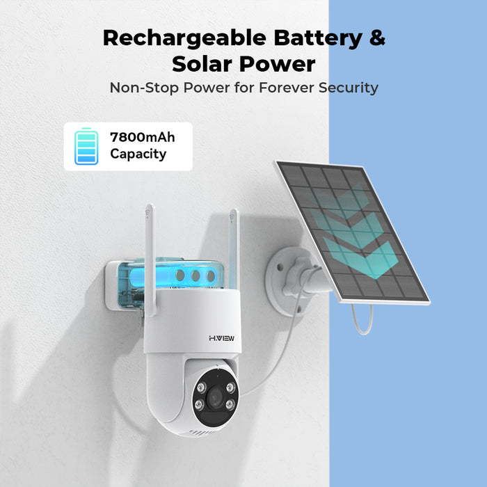 H.VIEW 2K 3MP Solar Security Cameras Wireless Outdoor, 360° Pan Tilt Auto Tracking, Full Color Night Vision, Smart Detection, 3-Day Unlimited Recurring Free Cloud Storage, HV-QW5