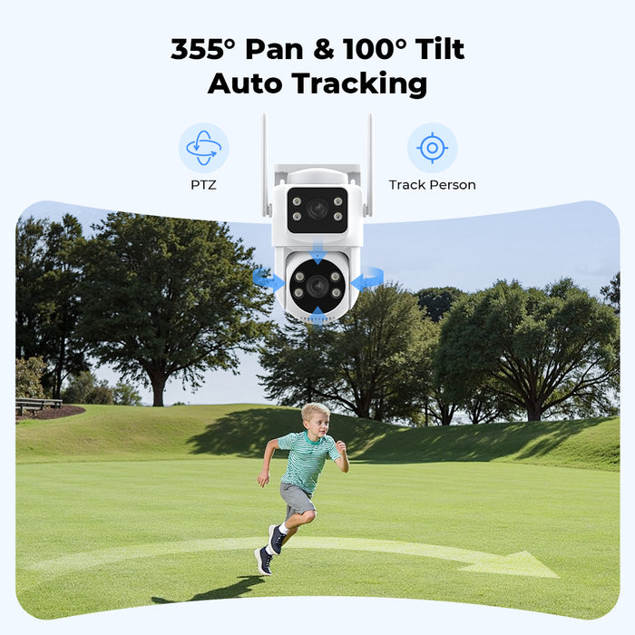 H.VIEW 2K 3MP Dual Lens WiFi Security Camera Outdoor, 360° Pan Tilt Auto Tracking, Full Color Night Vision, Smart Detection, 2-Way Audio, Motion Spotlight, HV-QC6-2