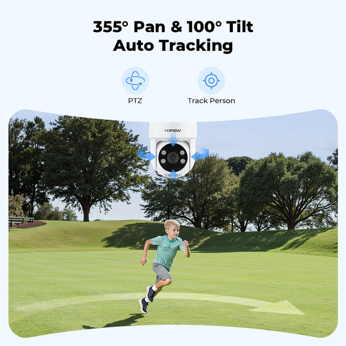 H.VIEW 2K 3MP WiFi Security Camera Outdoor, 360° Pan Tilt Auto Tracking, Full Color Night Vision, Smart Detection, 2-Way Audio, Motion Spotlight, HV-QC6