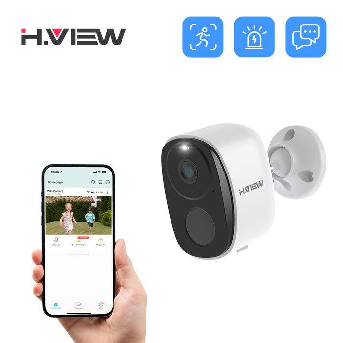 H.VIEW 2K 3MP Battery Camera Outdoor Wireless, Smart Detection, Full Color Night Vision, 2-Way Audio, 3-Day Unlimited Recurring Free Cloud Storage, HV-BW4