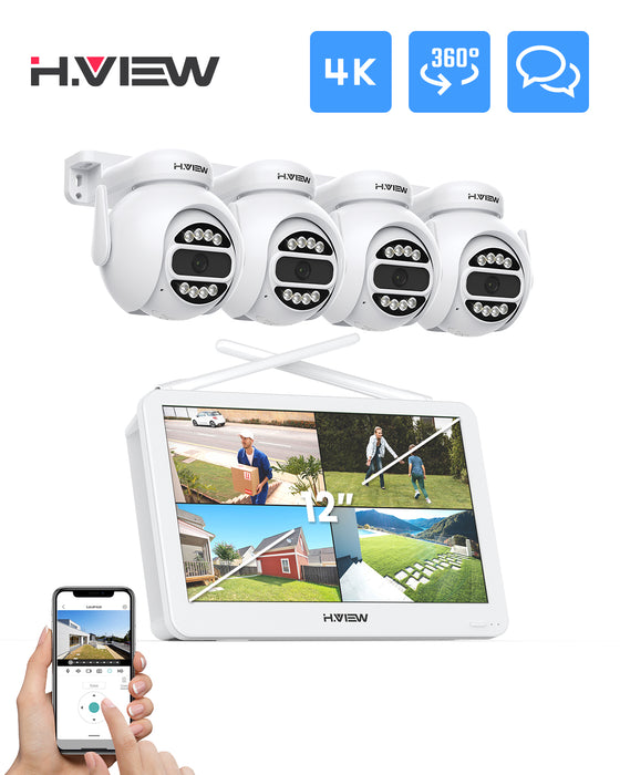 H.VIEW 4MP/8MP WiFi Security Camera System Kit Wireless CCTV System NVR with Screen Outdoor PTZ Two-Way Audio Video Surveillance