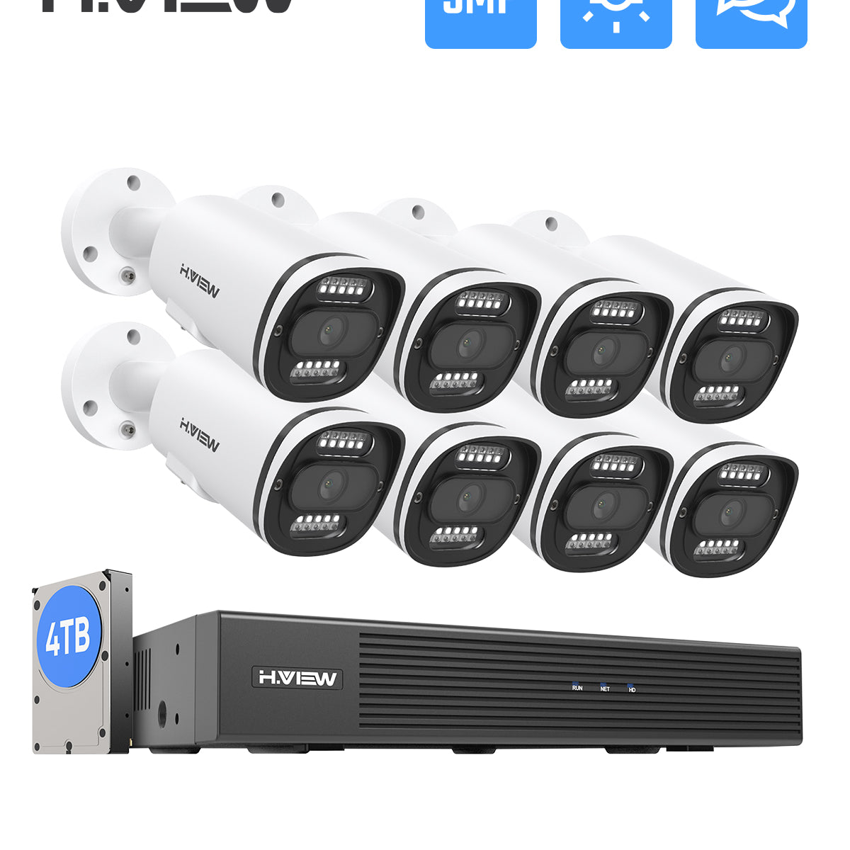 H.VIEW 8 Channels 5MP PoE Security Camera System, Smart Dual 
