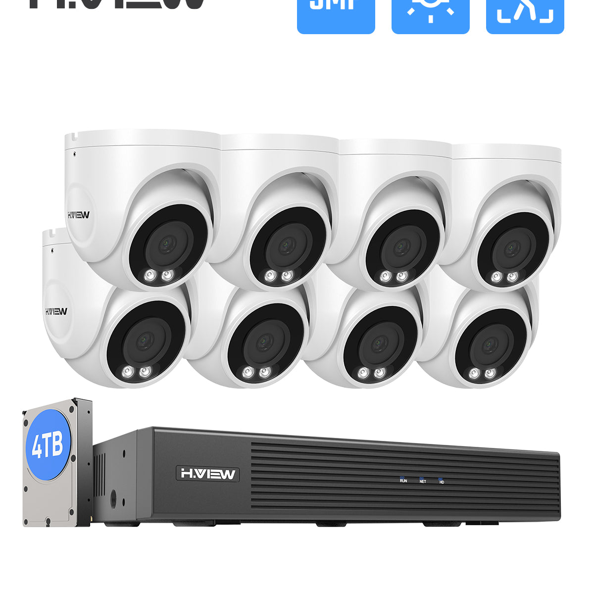 H.VIEW 8 Channels 5MP PoE Security Camera System, Smart Dual