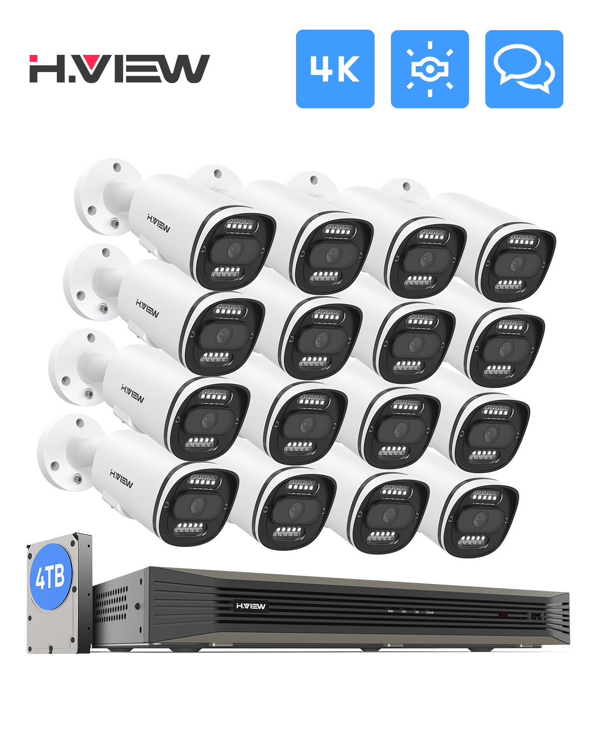 H.VIEW 16 Channels 4K 8MP PoE Security Camera System, Smart Dual Illum ...