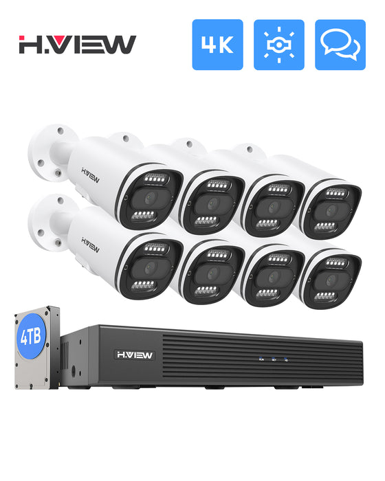 H.VIEW 8 Channels 4K 8MP PoE Security Camera System, Smart Dual Illumination, Two-Way Audio, Person Detection, HVK8-800S2-8MP