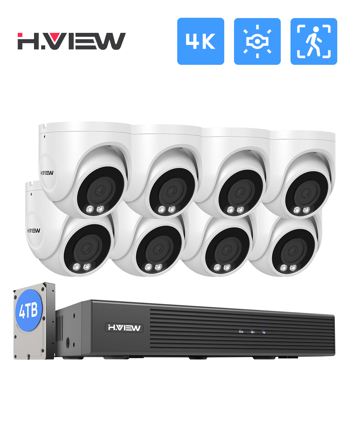 8view H.VIEW 8 Channels 4K 8MP PoE Security Camera System, Smart Dual Illumi ...