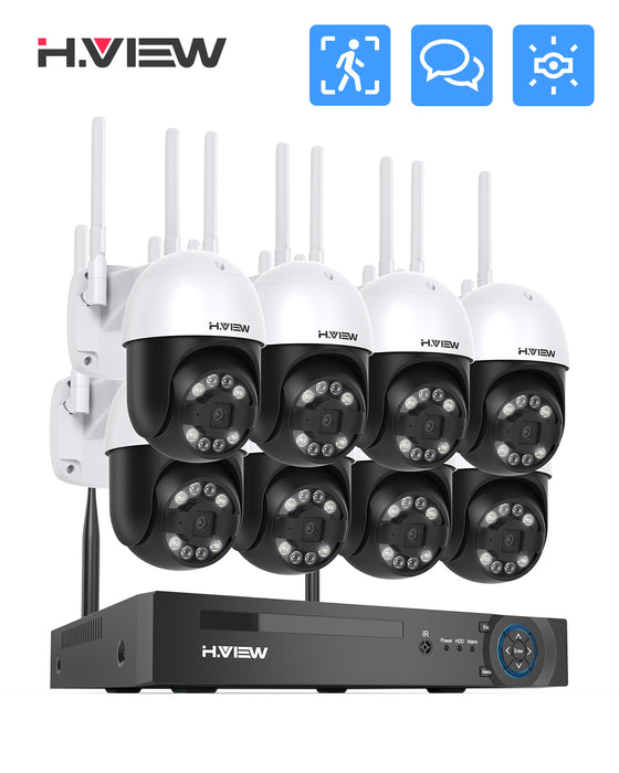 H.view 8CH 5mp Wireless CCTV System Kit NVR wifi Outdoor Ptz Two-Way Audio Camera Security System Video Surveillance Xmeye app