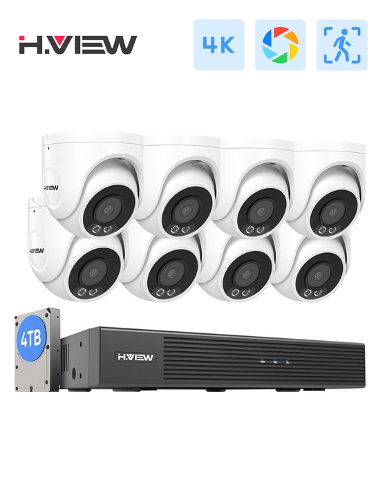 H.View ColorCam 4K (8mp) Ultra HD 8 canaux Système de sécurité POE