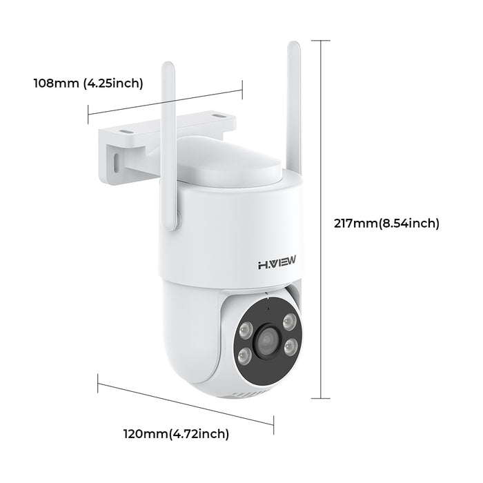 H.VIEW 2K 3MP WiFi Security Camera Outdoor, 360° Pan Tilt Auto Tracking, Full Color Night Vision, Smart Detection, 2-Way Audio, Motion Spotlight, HV-QC6
