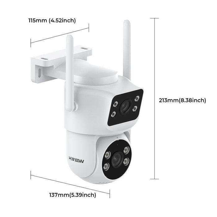 H.VIEW 2K 3MP Dual Lens WiFi Security Camera Outdoor, 360° Pan Tilt Auto Tracking, Full Color Night Vision, Smart Detection, 2-Way Audio, Motion Spotlight, HV-QC6-2
