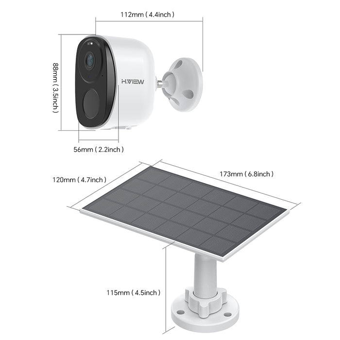 H.VIEW 2K 3MP Solar Camera Outdoor Wireless, Battery Camera for Home Security, Full Color Night Vision, Smart Detection, 3-Day Unlimited Recurring Free Cloud Storage, HV-BW4 Plus