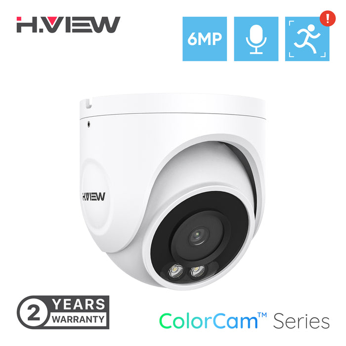 H.VIEW 6MP POE Surveillance Cameras, Full Color Night Vision camera, Home Security Camera, Built-in Mic, Wide Angle , Support 256GB Micro SD Card, Cloud Storage, 6MP@25fps
