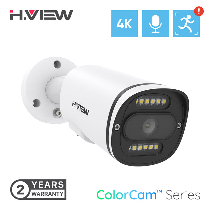 H.VIEW 8MP Ultra HD Security Camera, IP POE Network Camera, Full Color Night Vision, Smart H.265+, Bullet Weatherproof ip67, Built-in Mic, Human Detection