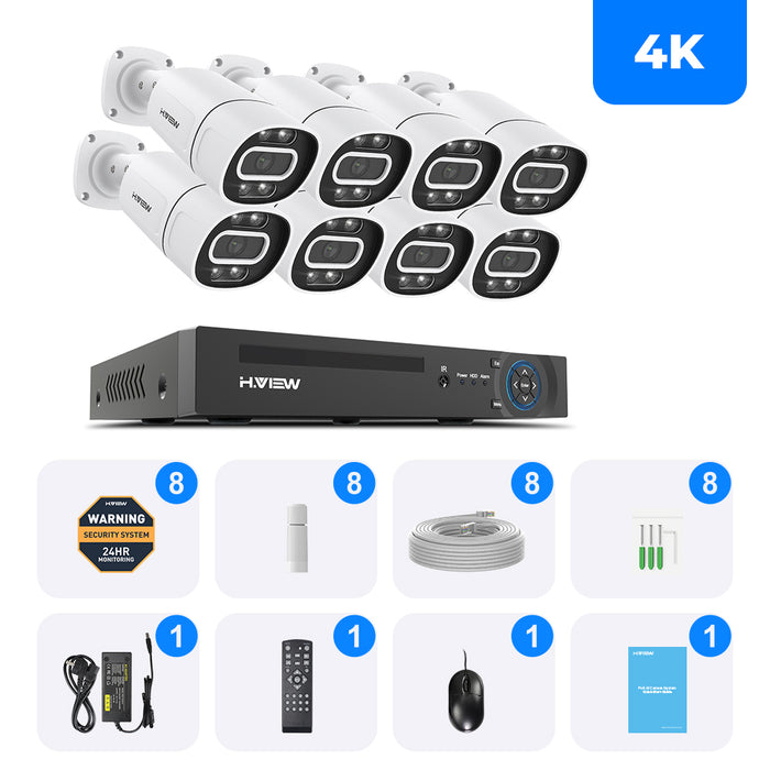 H.View 8CH 5MP/8MP CCTV Security Cameras System Home Video Surveillance Kit Ai Face Detection Audio Outdoor IP Spotlight Camera POE NVR Set