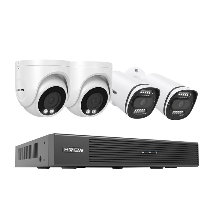 H.View 4K (8mp) Ultra HD 8 canaux Système de sécurité POE avec dôme de dôme d'enregistrement audio et caméras de balle