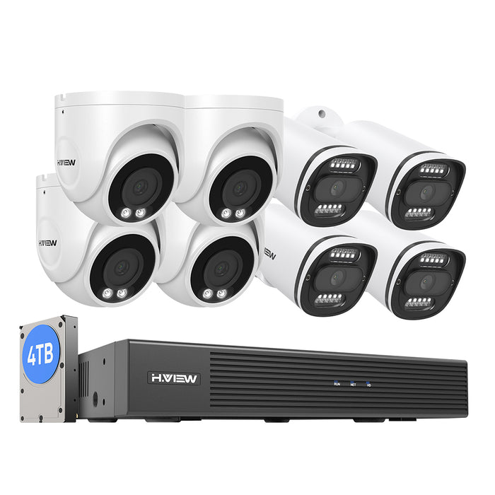 H.View 5MP Ultra HD 8 canaux Système de sécurité POE avec dôme d'enregistrement audio et caméras de balle