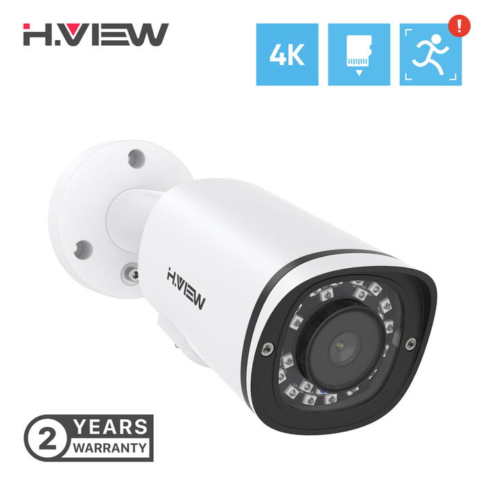 H.VIEW 4K POE Camera with Microphone, One-way Audio, Cloud Server, MicroSD Recording, Human Body Detection, 2.8mm Lens, IP67 Weatherproof, Support up to 256GB SD Card( Not Included)