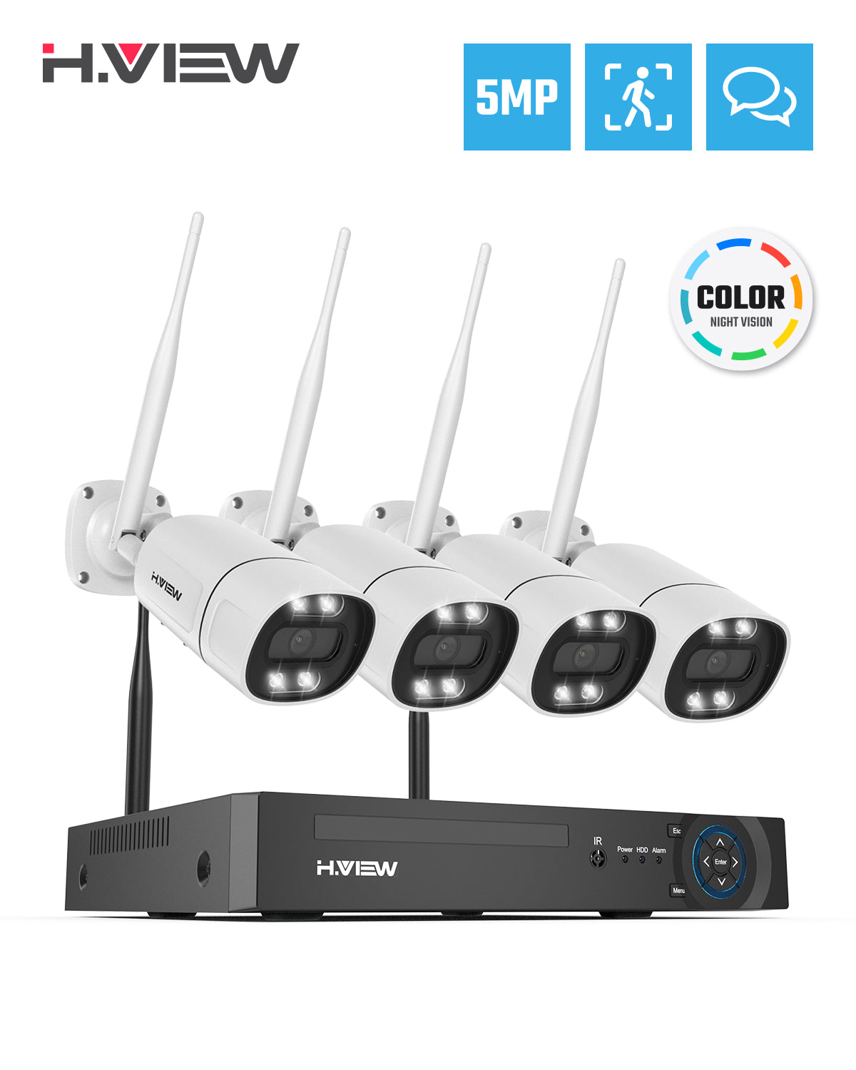 H.view 8CH 5mp Wireless CCTV System Kit NVR wifi Outdoor AI IP Two-Way ...