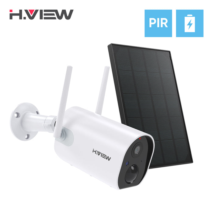 H.VIEW Wireless Outdoor Security Camera, WiFi Solar Rechargeable Battery Power IP Surveillance Home Cameras, 1080P, Human Motion Detection, Night Vision, 2-Way Audio, 4dbi Antenna, IP65 Waterproof, Cloud/SD