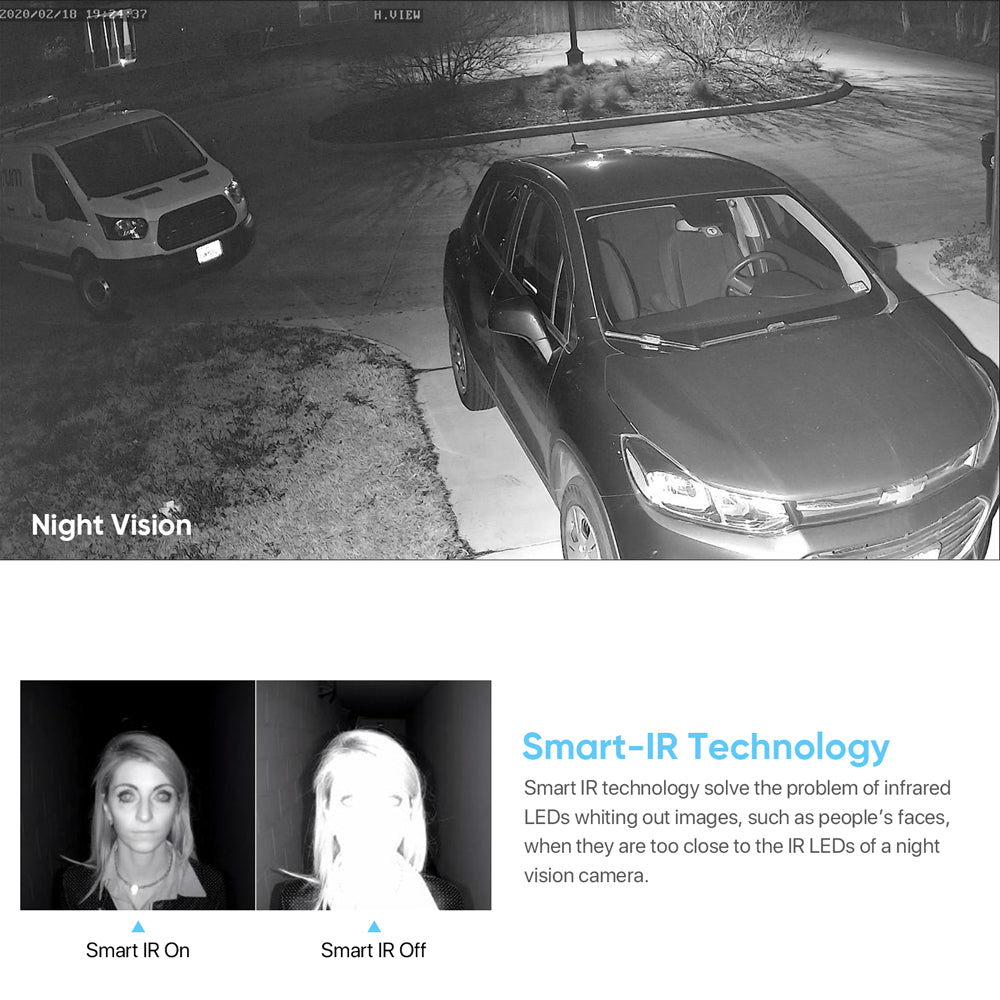 H. View 5MP PoE IP Bullet Camera Outdoor Weatherproof IP67, One-Way Audio, Built-in SD Card Slot, 2.8mm, Wide Angle, Human Body Detection, Snapshot Alert (HV-500G2A)
