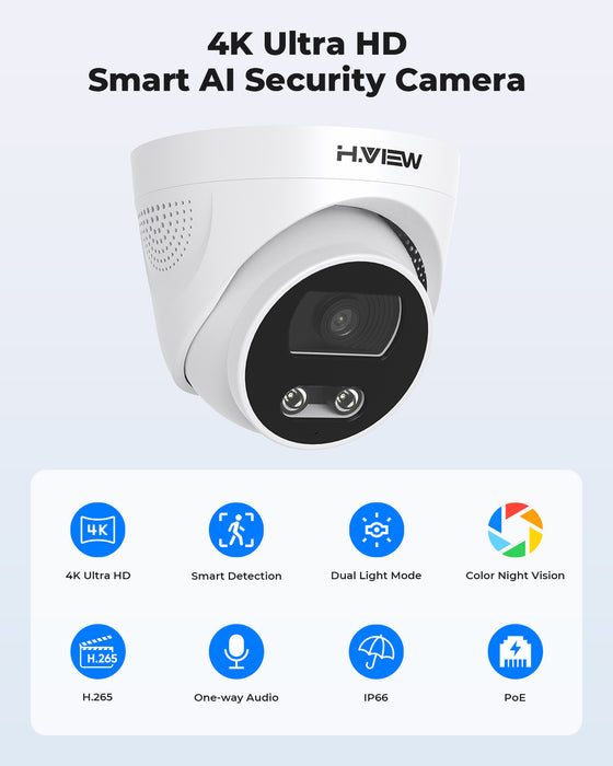 H.View 8MP PoE IP Camera AI Face Detection 4K CCTV Security Camera Out ...